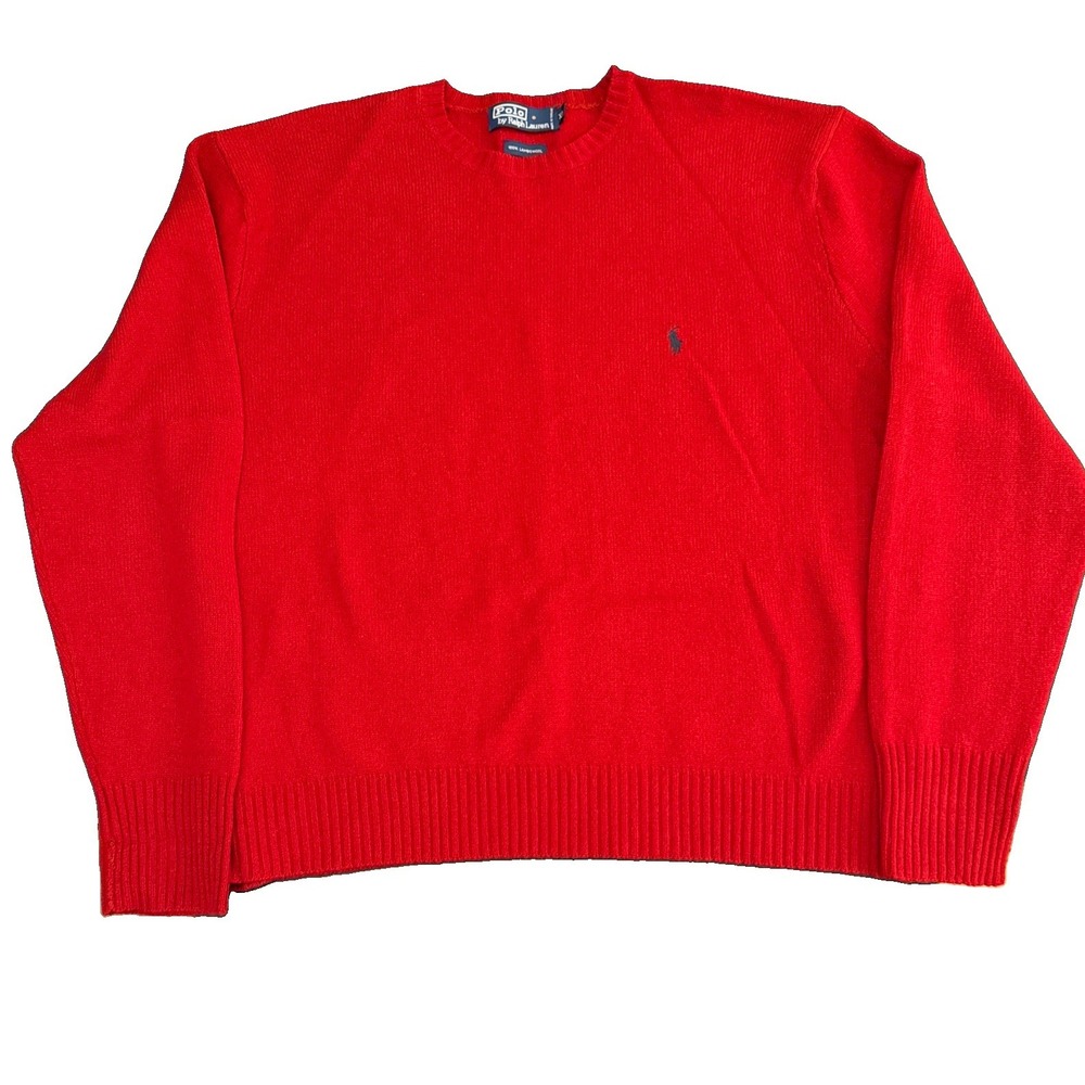 Polo Ralph Lauren Men's Red Crew Neck 100% Lambs Wool Sweater Size XL